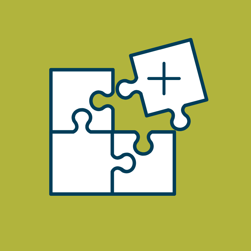 A cartoon image of a puzzle piece slotting in to finish a puzzle